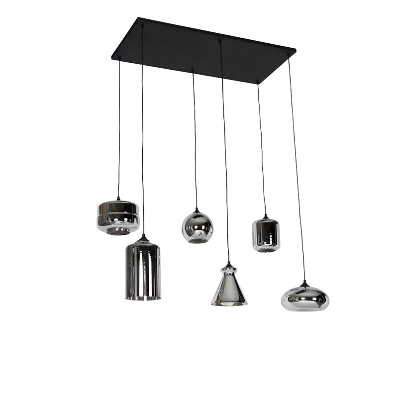 Art deco hanglamp zwart met smoke glas 6-lichts - Wallace