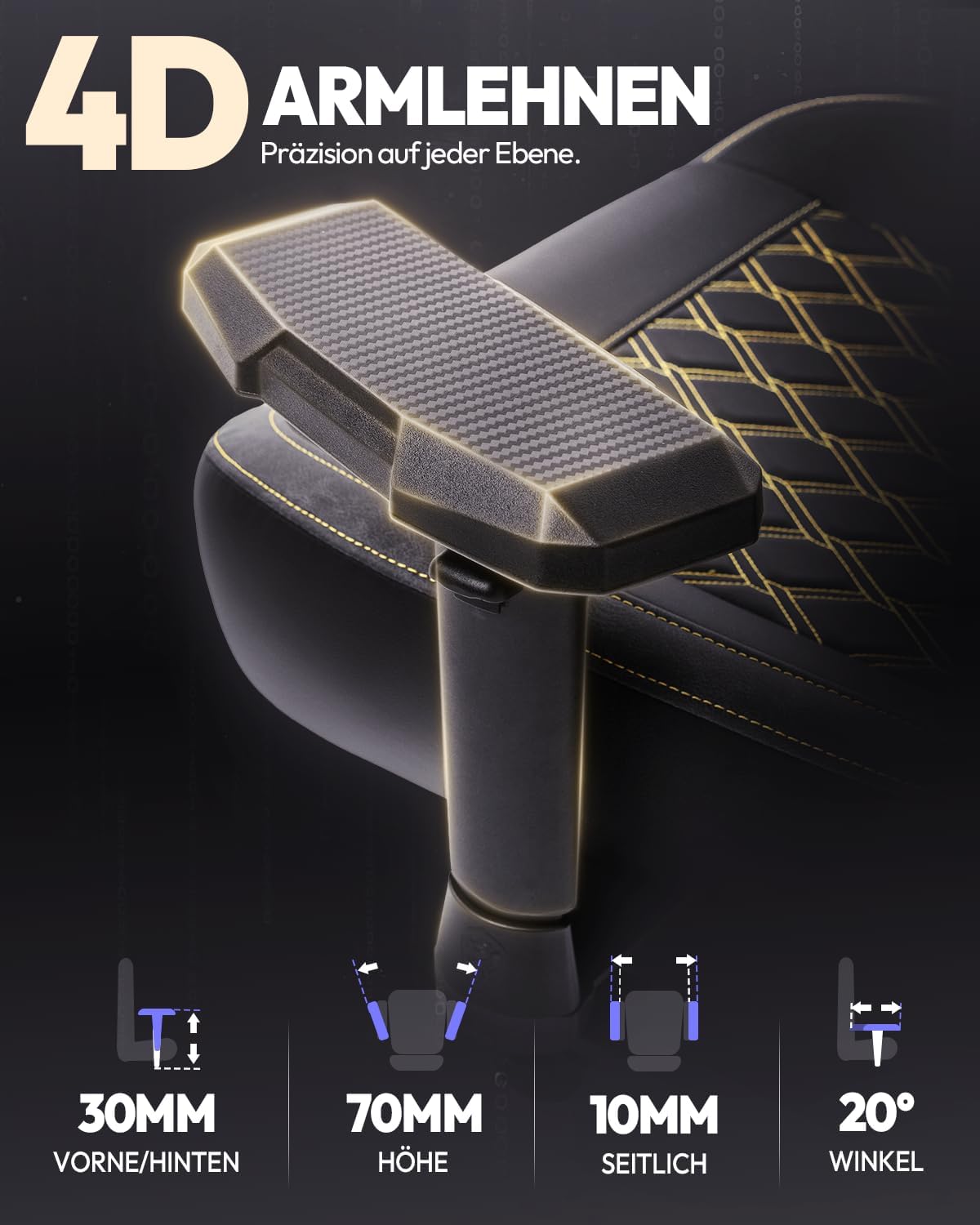 Dowinx Gaming Stuhl 200kg Belastbarkeit Chefsessel, Ergonomischer Bürostuhl mit 4D Armlehnen und Lendenwirbelstütze, Höhenverstellbarer Gaming Chair für Gamer und Esport Schwarz