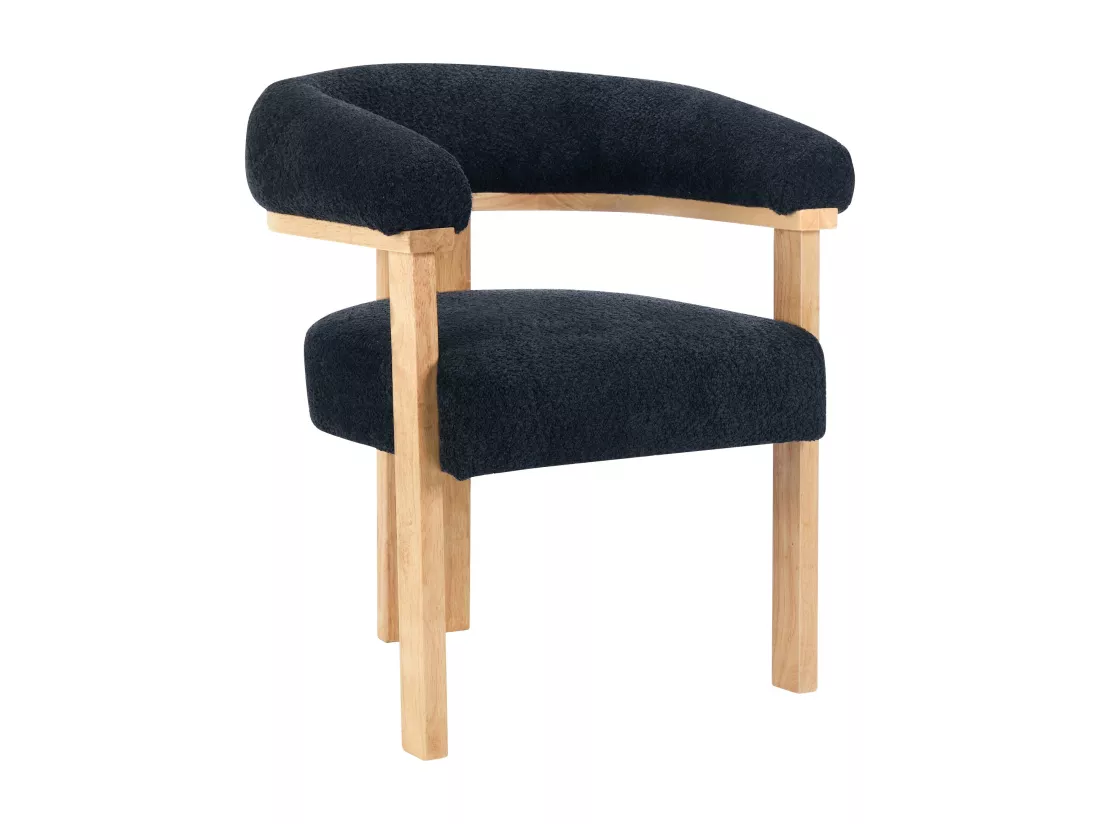 Lot de 2 chaises avec accoudoirs en tissu bouclette et bois d'hévéa naturel - Noir - LIVELIA de Pascal MORABITO