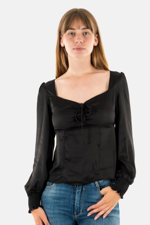 tee shirt manches longues guess jeans adelaide jblk jet black a996
