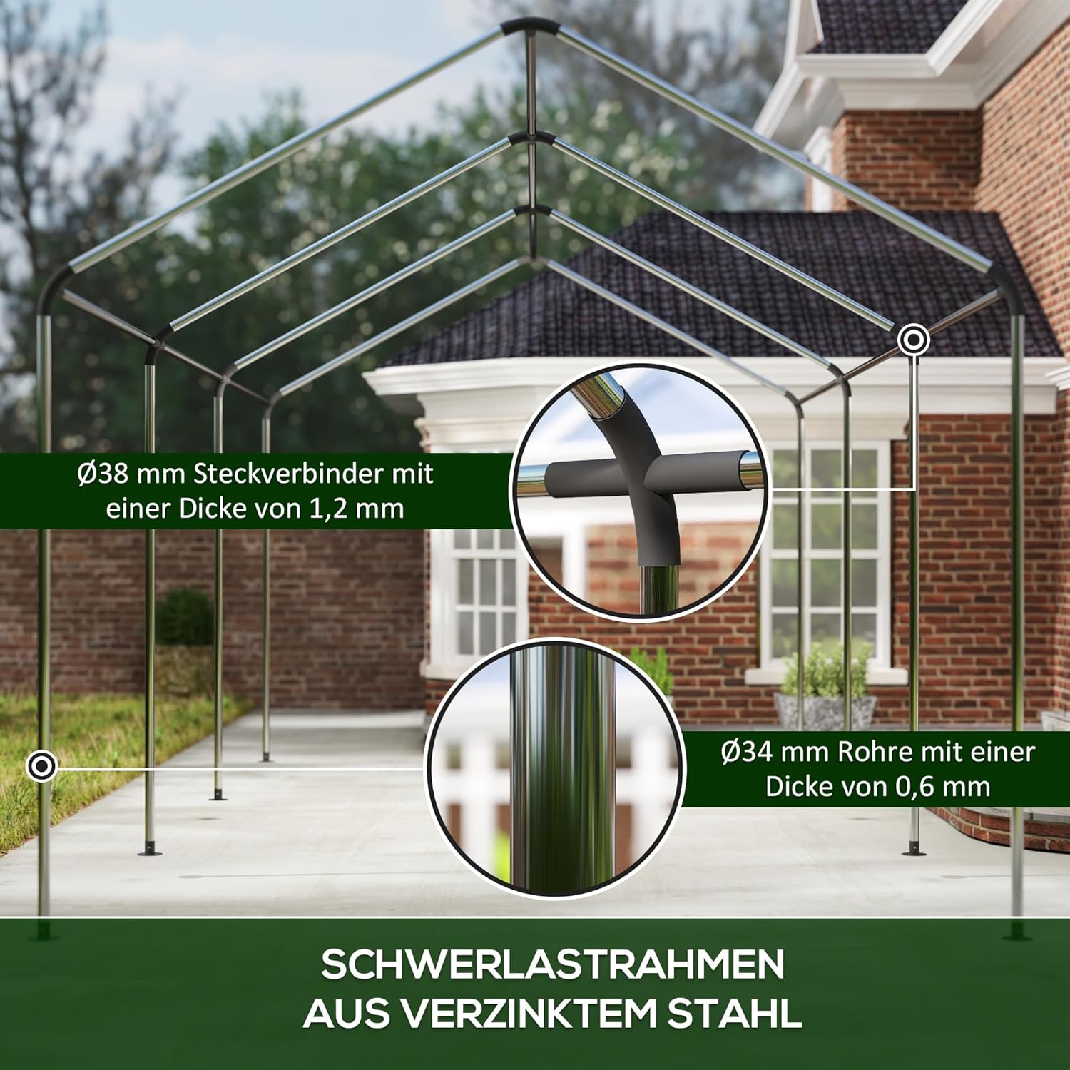 Outsunny Carport 3x6 m wasserdicht Garagenzelt mit Rolltüren, abnehmbaren Seitenwänden, UV-beständig Lagerzelt mit Dach, Zeltgarage Garagenüberdachung Unterstand Weidezelt für Auto, LKW, SUV, Grün
