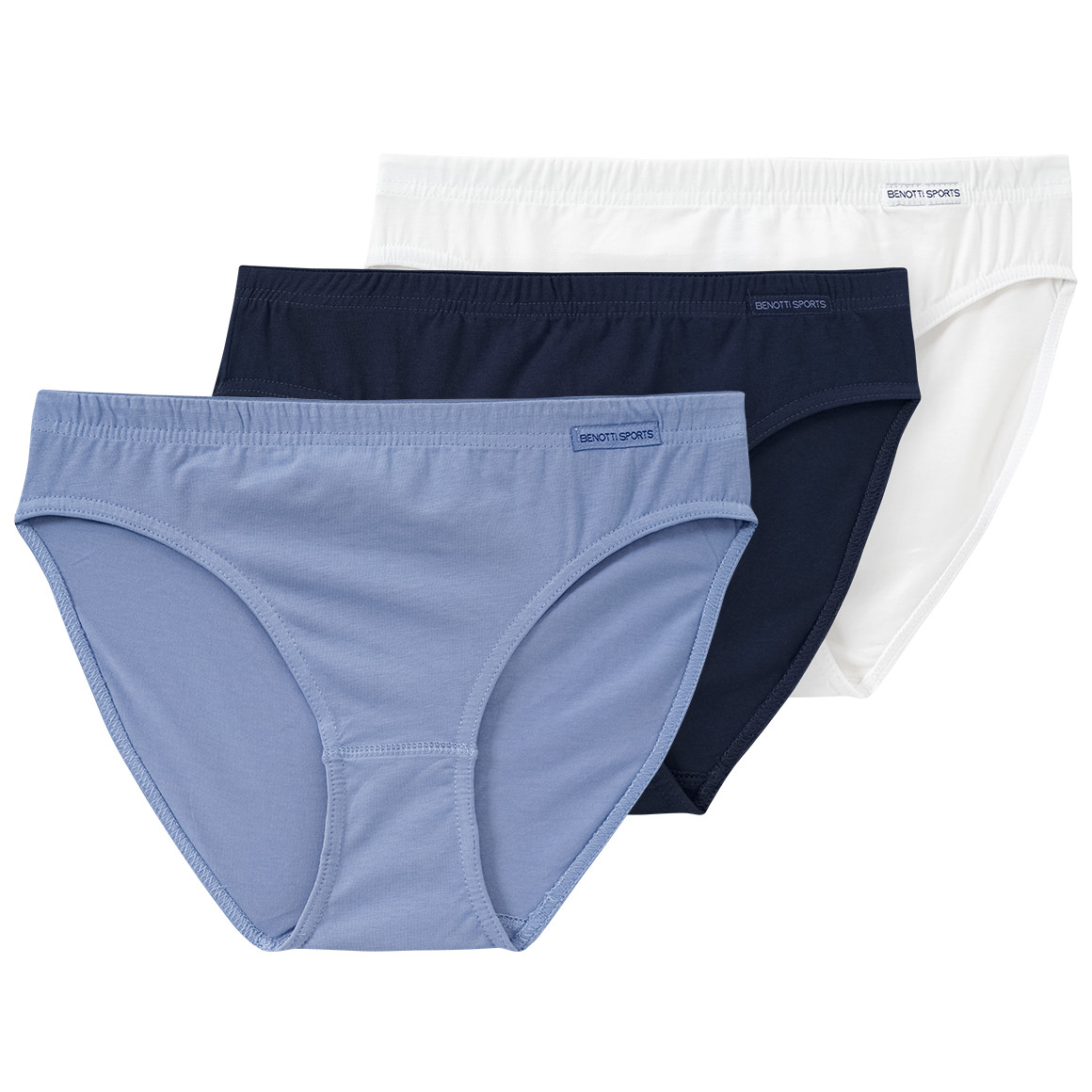 Gina Benotti 3 Damen Slips in verschiedenen Farben weiss / dunkelblau / hellblau