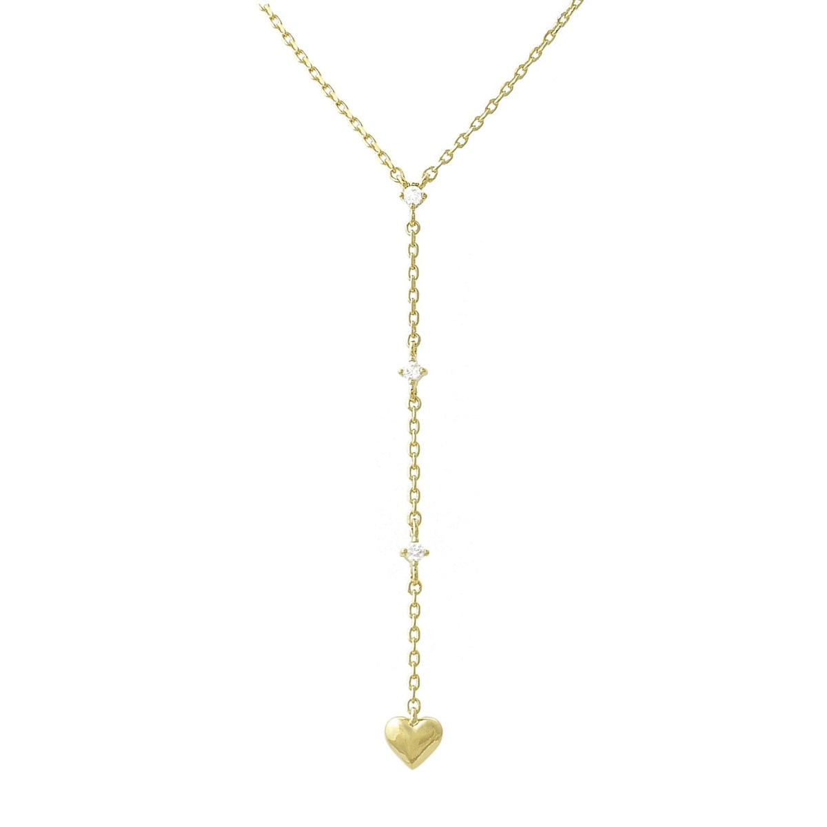 Collier cravate forme en Y coeur oxyde de zirconium Plaqué OR 750 3 microns
