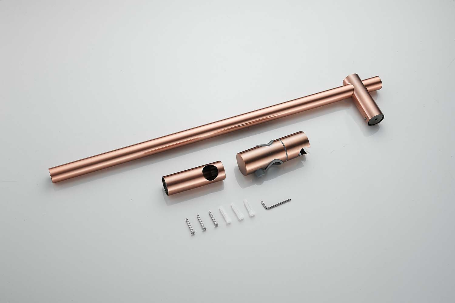 Saniclear Copper Curved doucheset geborsteld koper met thermostatische kraan, handdouche en glijstang