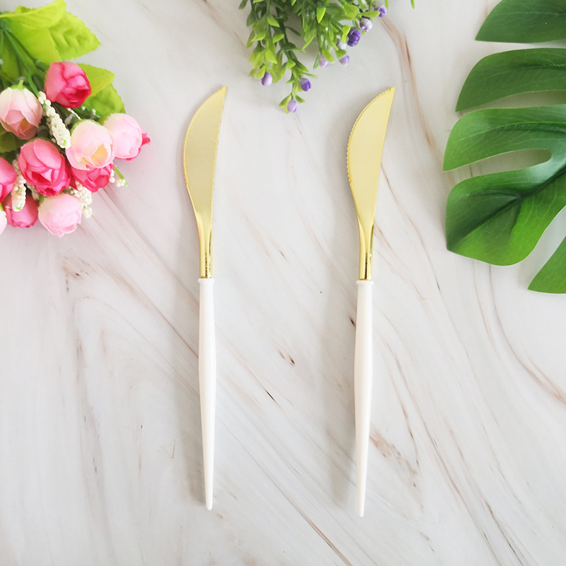 (24-tlg. Set) Einweg Besteck Party Tisch Dekoration - Gold / Weiss