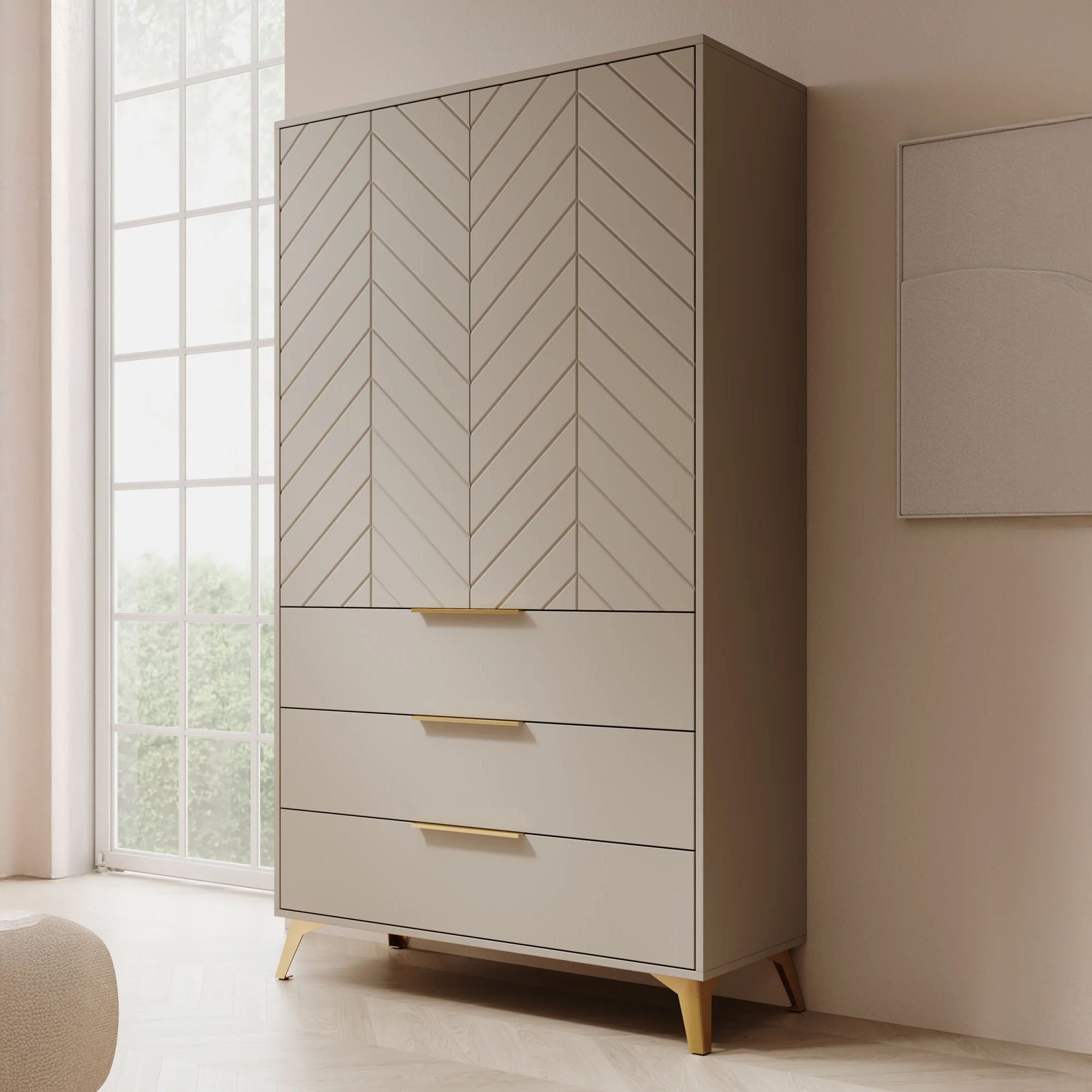 Meubella - Kledingkast Xiano - Beige - 103 cm