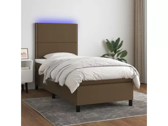 Sommier tapissier et matelas et LED Marron foncé 90x190cm Tissu
