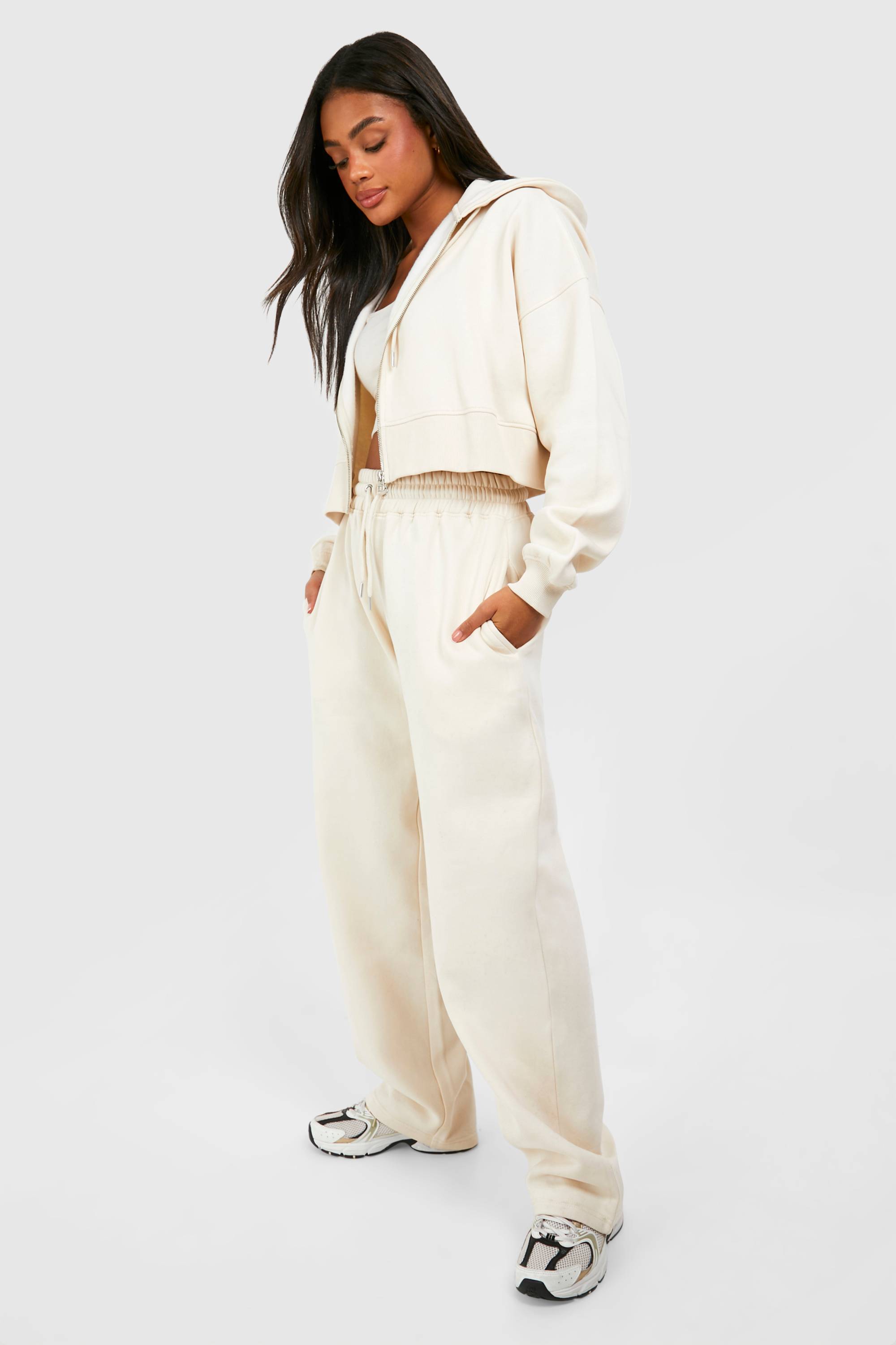 boohoo Deep Hem Crop Top 3 Piece Hooded Tracksuit