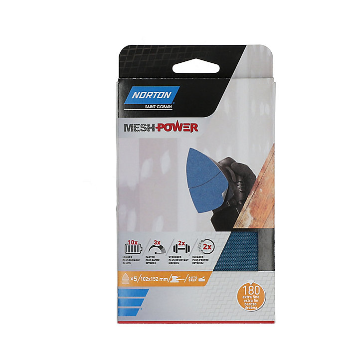 Maille abrasive pour ponceuse triangulaire Norton 150 x 100 mm, Grain 180 - 5 pièces