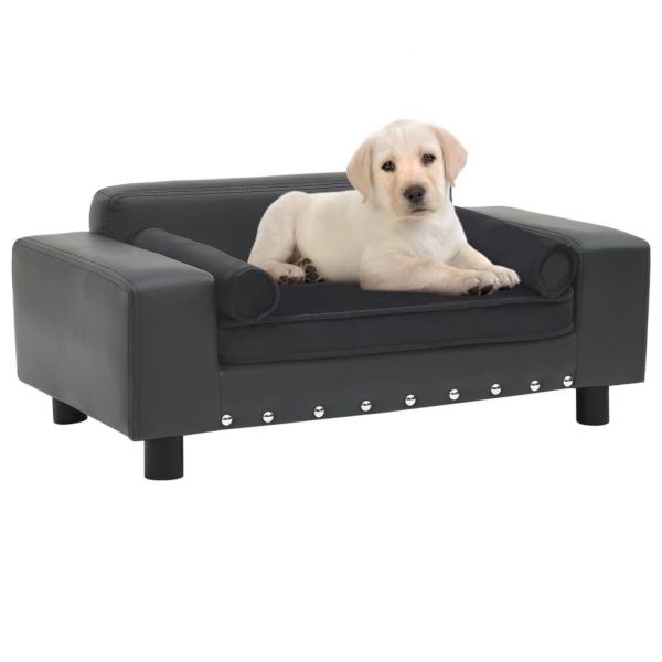 Sofá Cães 81x43x31cm Pelúcia e Couro Artificial Cinza-escuro - 171044