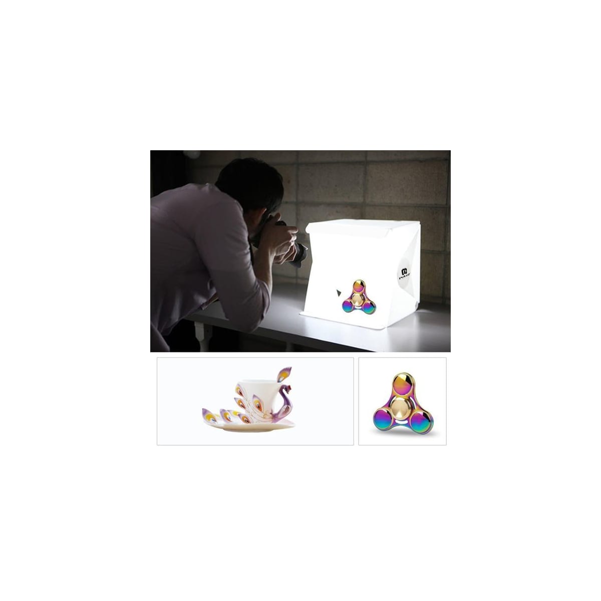 Fotostudio mini med LED-paneler - 2 bakgrunner