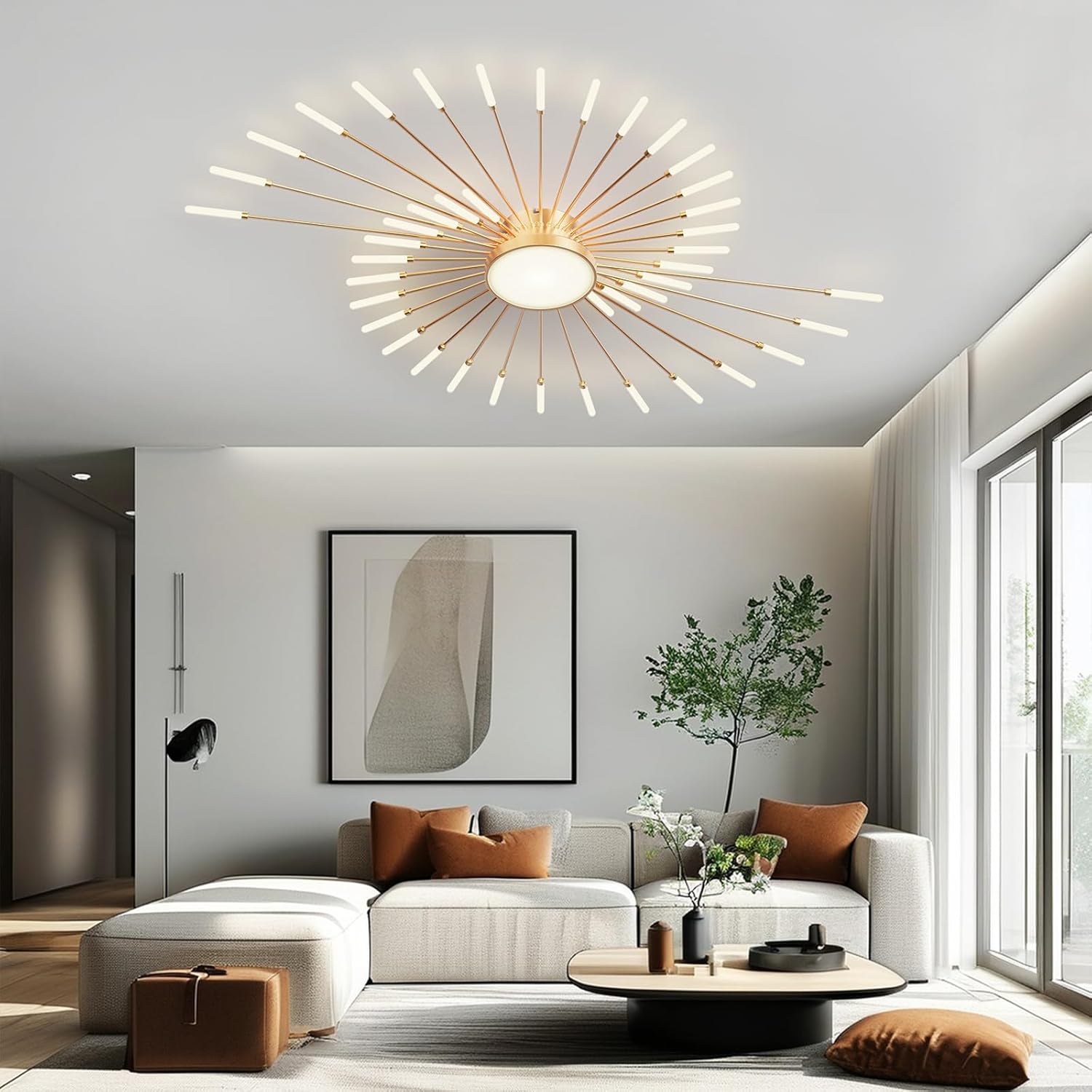 LED Deckenleuchte Wohnzimmer,Wohnzimmerlampe Moderne Minimalistische Deckenlampe Gold Innen Dekorative Deckenbeleuchtung für Wohnzimmer,Schlafzimmer und Büro(42+1 Köpfe, Gold)