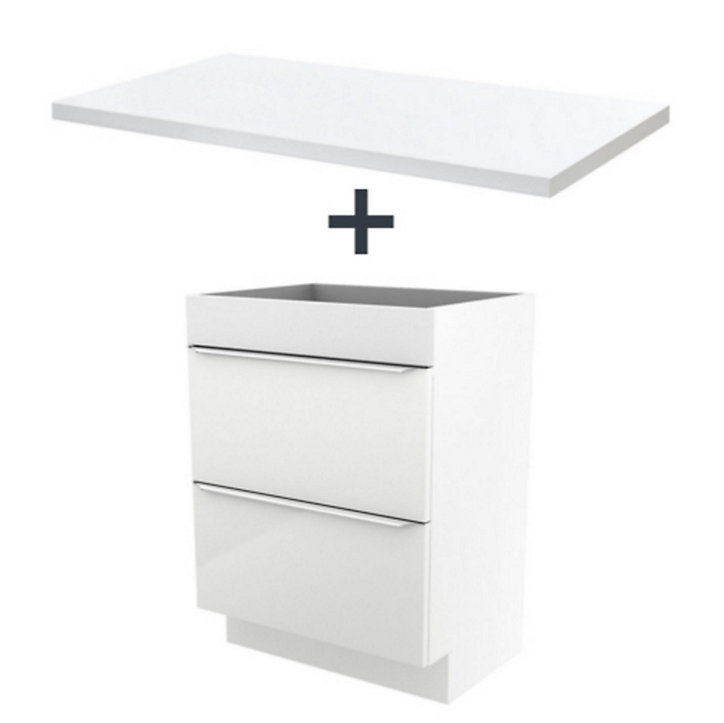 Ensemble l.60 cm meuble sous vasque Imandra blanc à poser + plan de toilette Marloes aggloméré blanc brillant