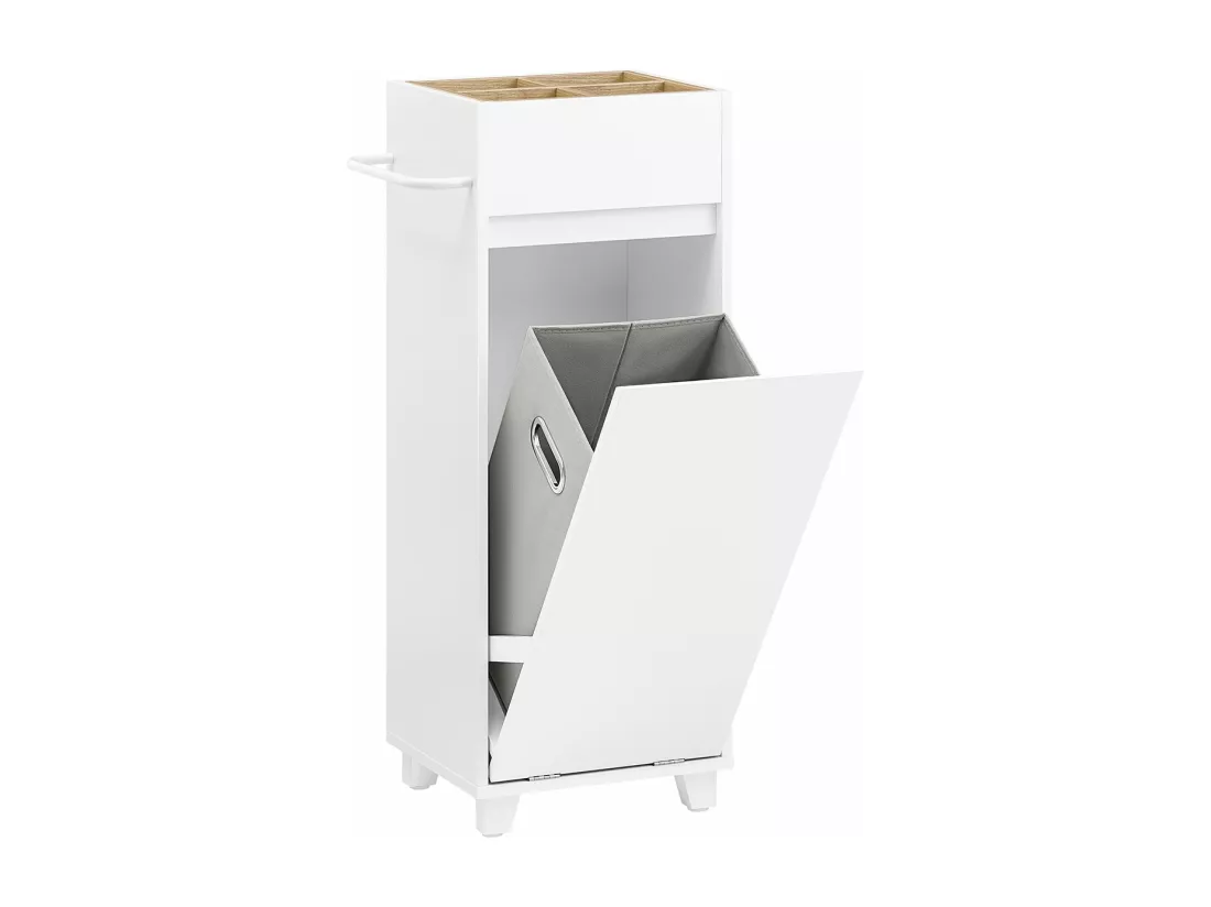 SoBuy Armoire à Linge Meuble Bas de Salle de Bain Corbeille à Linge Meuble de Rangement avec 4 Petits Compartiments Ouverts et 1 Panier à Linge Amovible, Blanc, 35x30x90 cm, BZR159-W