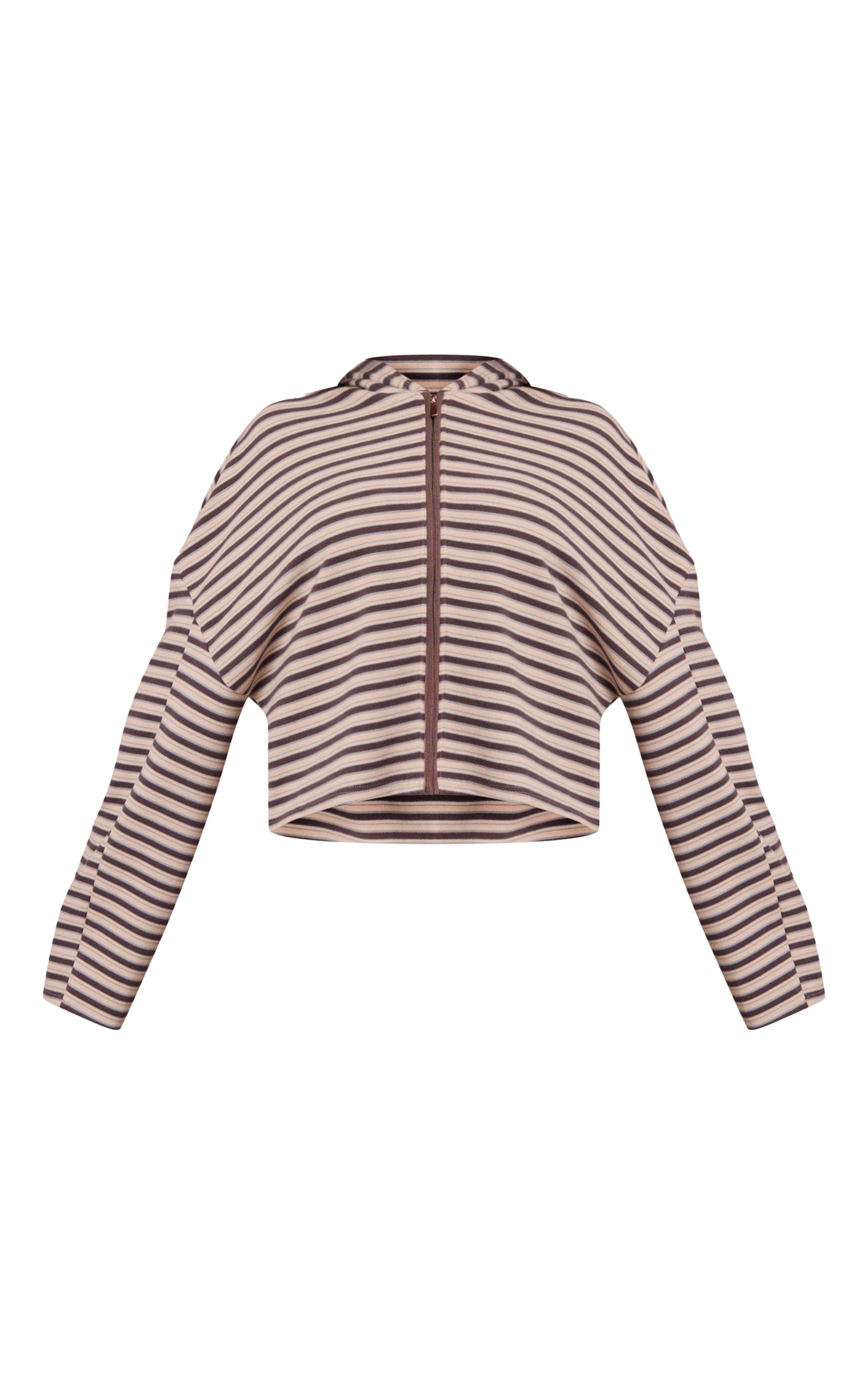 Marron Veste Zippée En Polaire Douce Rayée Petite Taille