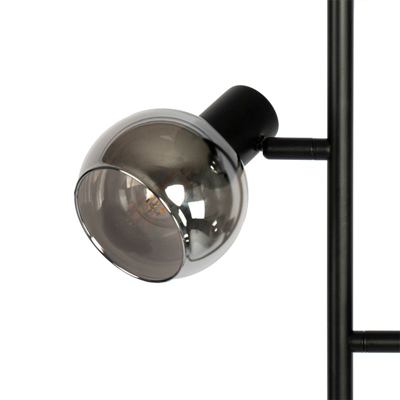 Art Deco vloerlamp zwart 3-lichts met smoke glas - Vidro