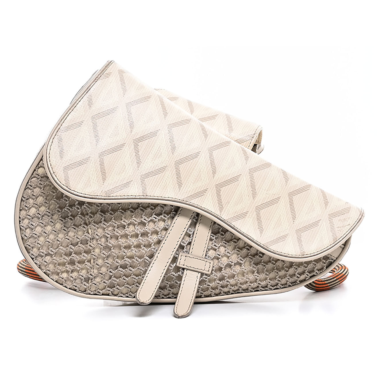Dior Sac bandoulière Saddle en Cuir et Corde CD Diamond beige - Très bon état - L.27 cm