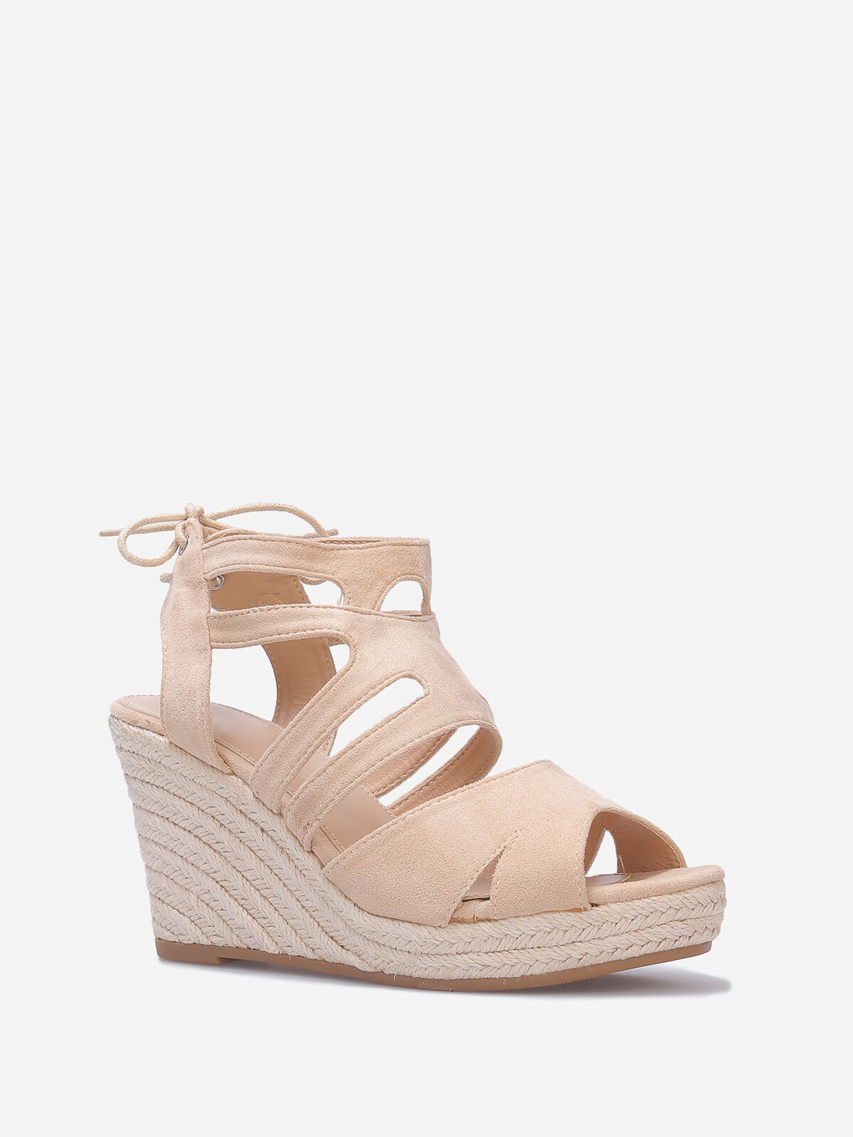 Sandales compensées à bride ajourée- Beige