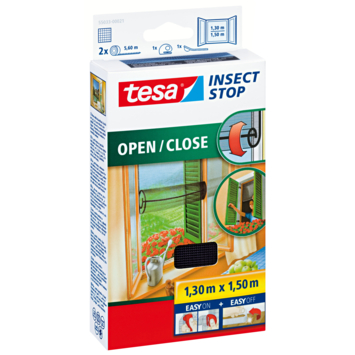 tesa Insect Stop raamhor met klittenband Open/Close 130x150 cm antraciet