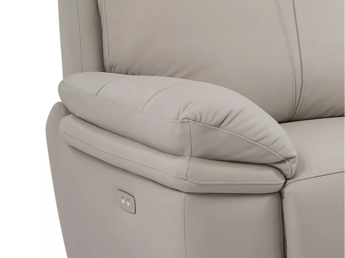 Canapé 3 places et fauteuil relax électrique en cuir gris clair MESOLA