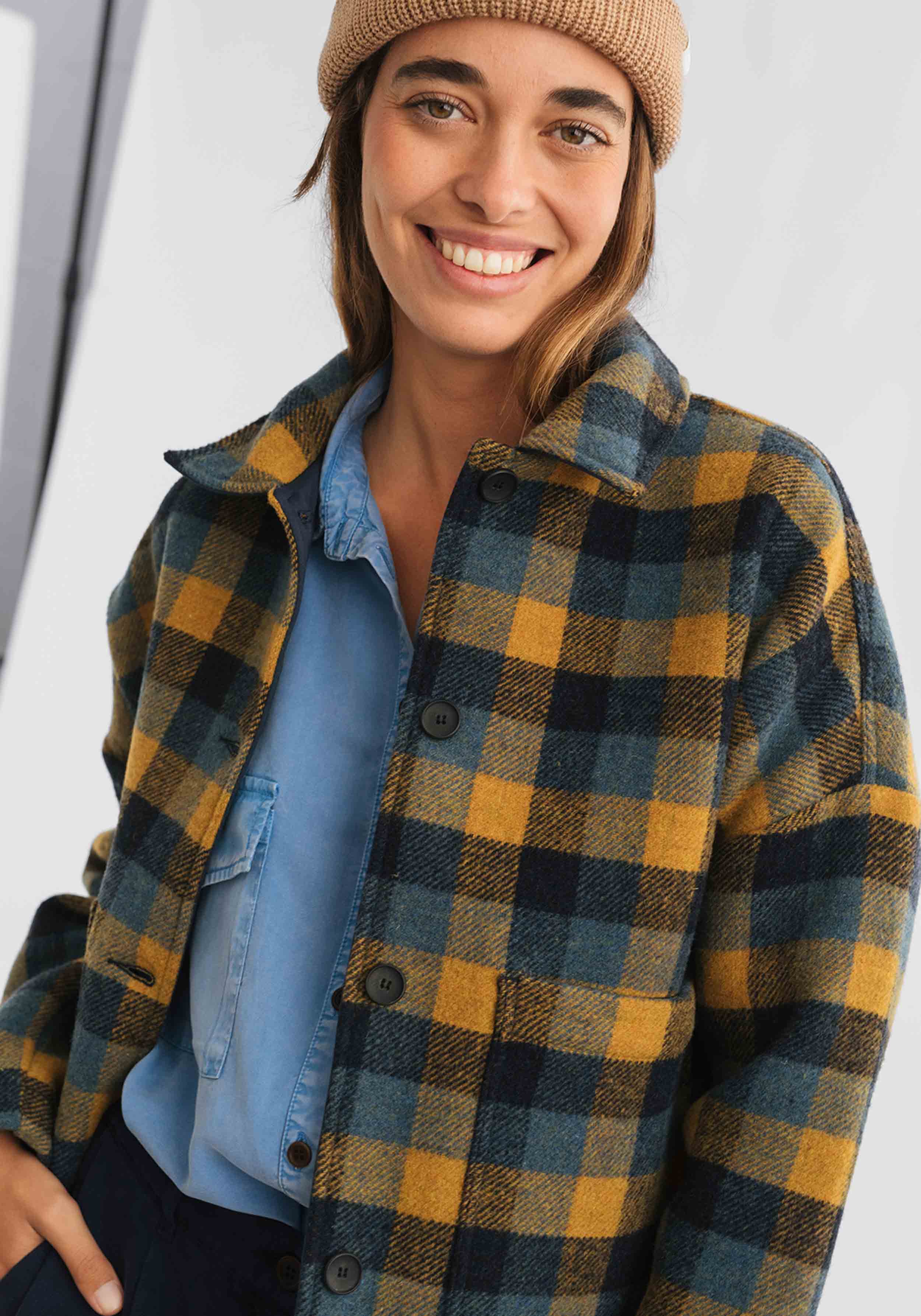 Twothirds Wolljacke Connacht Mustard Check