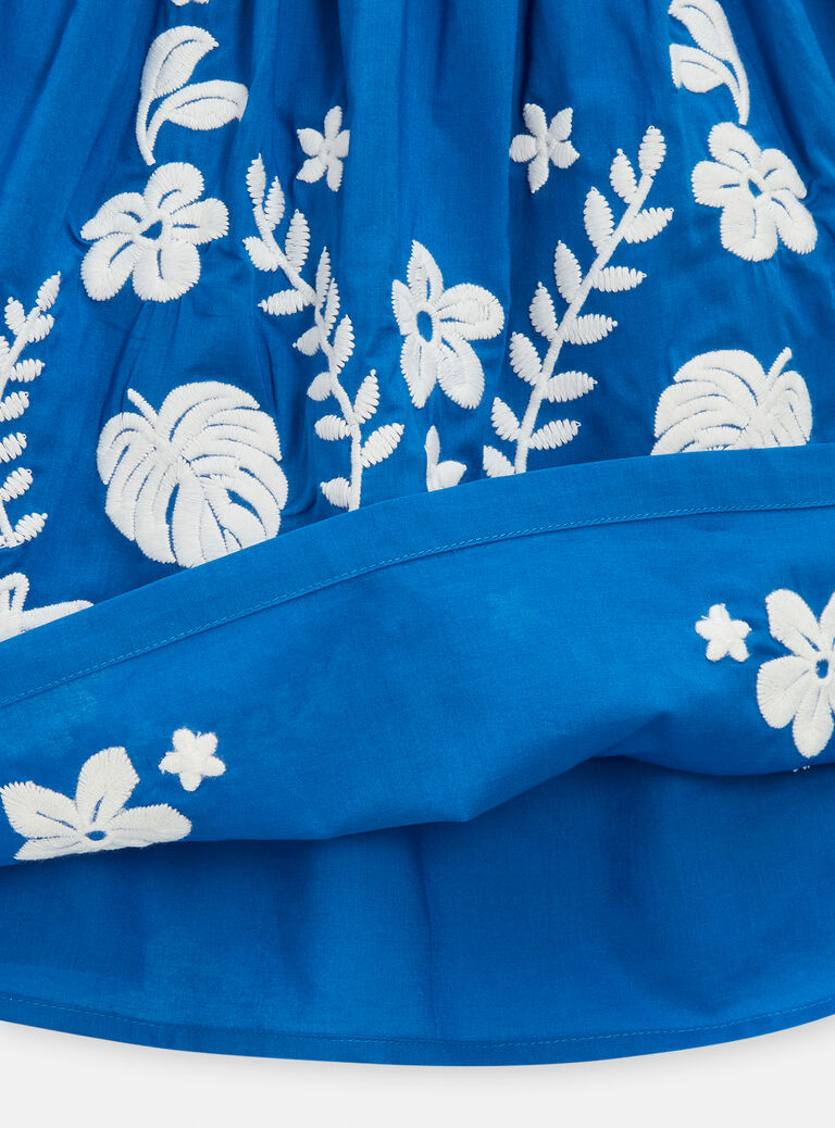 Robe bleu broderies fleuries pour fille