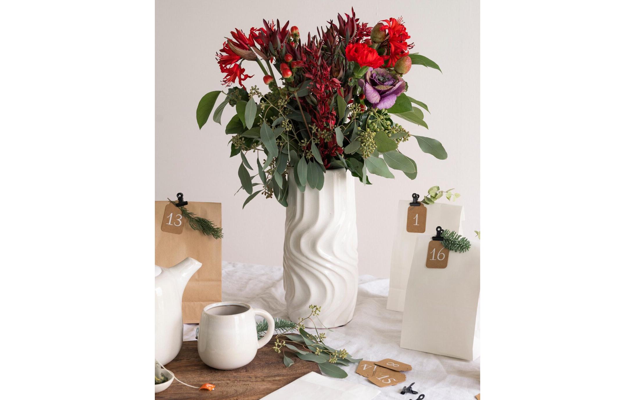 Vase Twist 29.5 cm, WeissVase aus Steingut