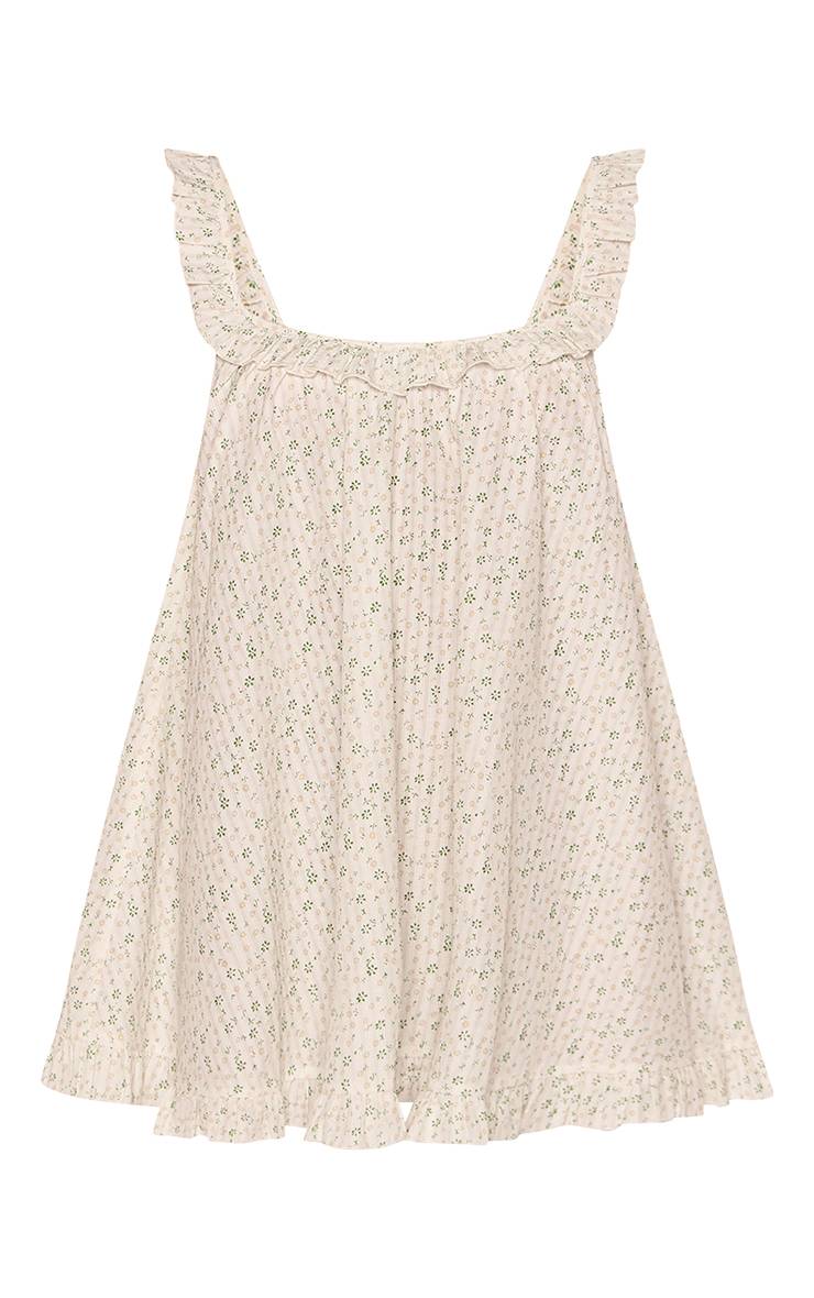 Blanc Robe Droite À Fleurs Texturée Seersucker