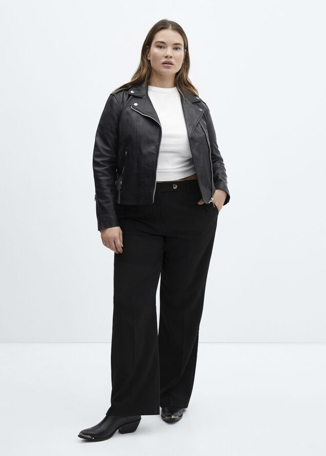 MANGO Leather biker jacket Black