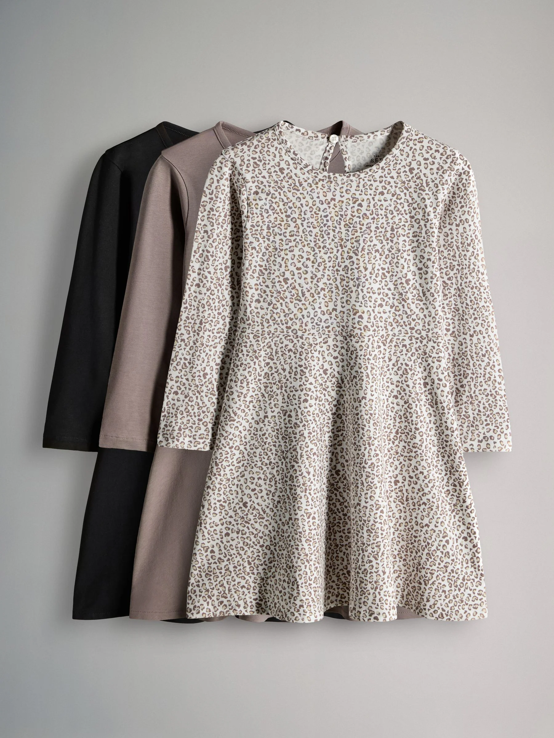 Black/Brown/Grey Marl - The Set 3 Pack Long Sleeve Skater Cotton Dresses