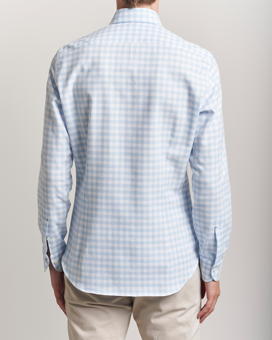 Mazzarelli Soft Flannel Button Down Shirt Light Blue Check