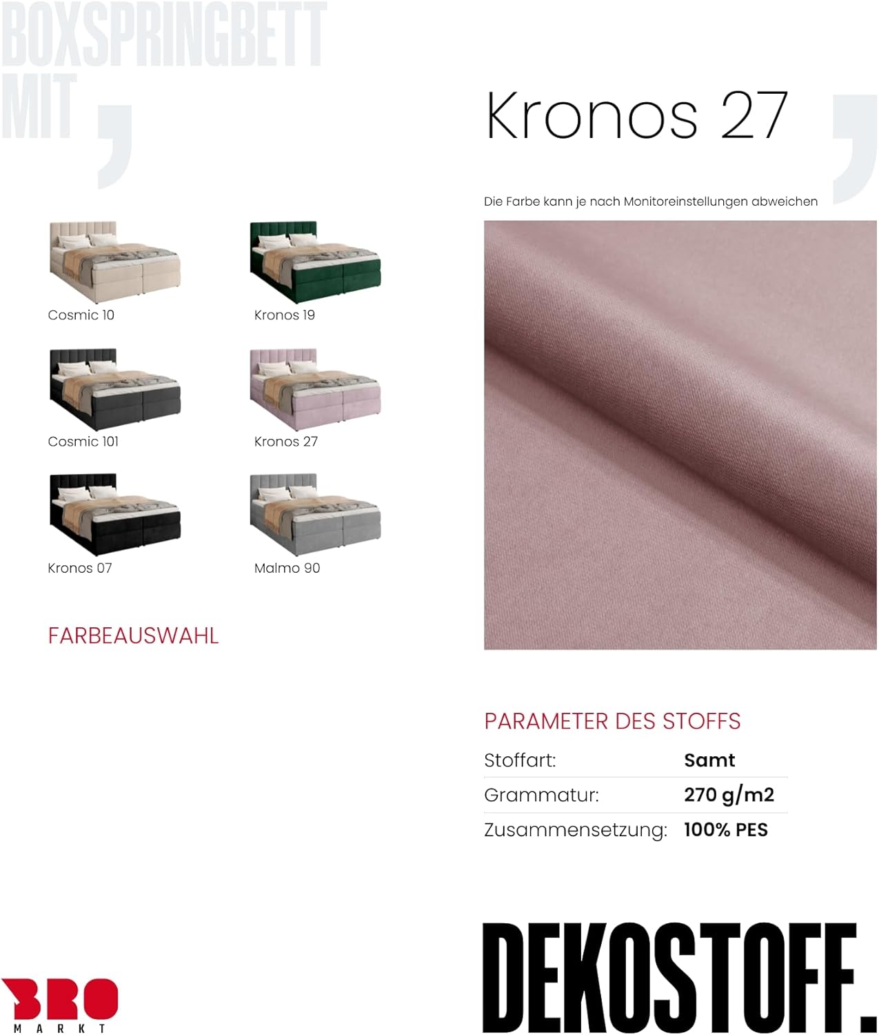 BROMARKT Boxspringbett mit Bonell Matratze Härtegrad H3 140x200cm Polsterbett mit Bettkasten Doppelbett mit Topper gepolsterte Kopfstütze Bett für Schlafzimmer Denver Puderrosa