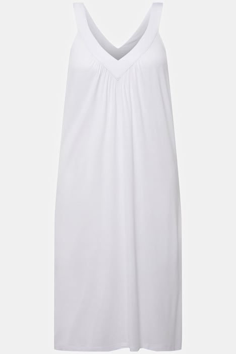 Kleid, Kräuselung, A-Linie, Midilänge, V-Ausschnitt, ärmellos