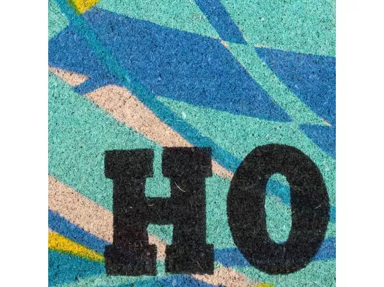 Paillasson en coco motif bleu et jaune 45x75h