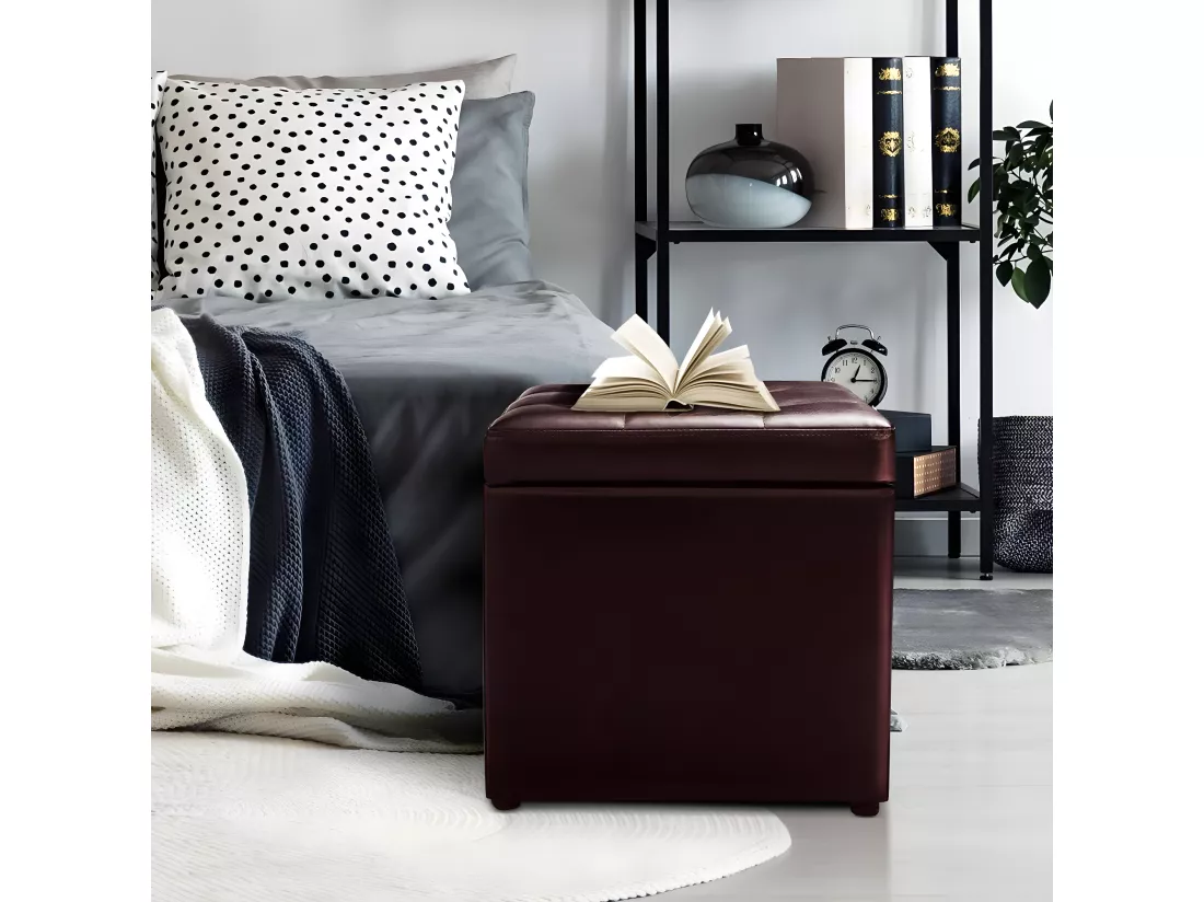 Pouf, boîte de rangement, repose-pied ottoman avec espace de stockage cuir pu 40 * 40 * 40cm
