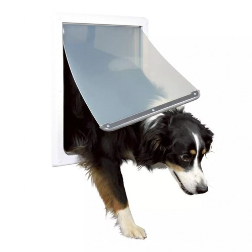 Porta branca para cães de porte médio e grande.