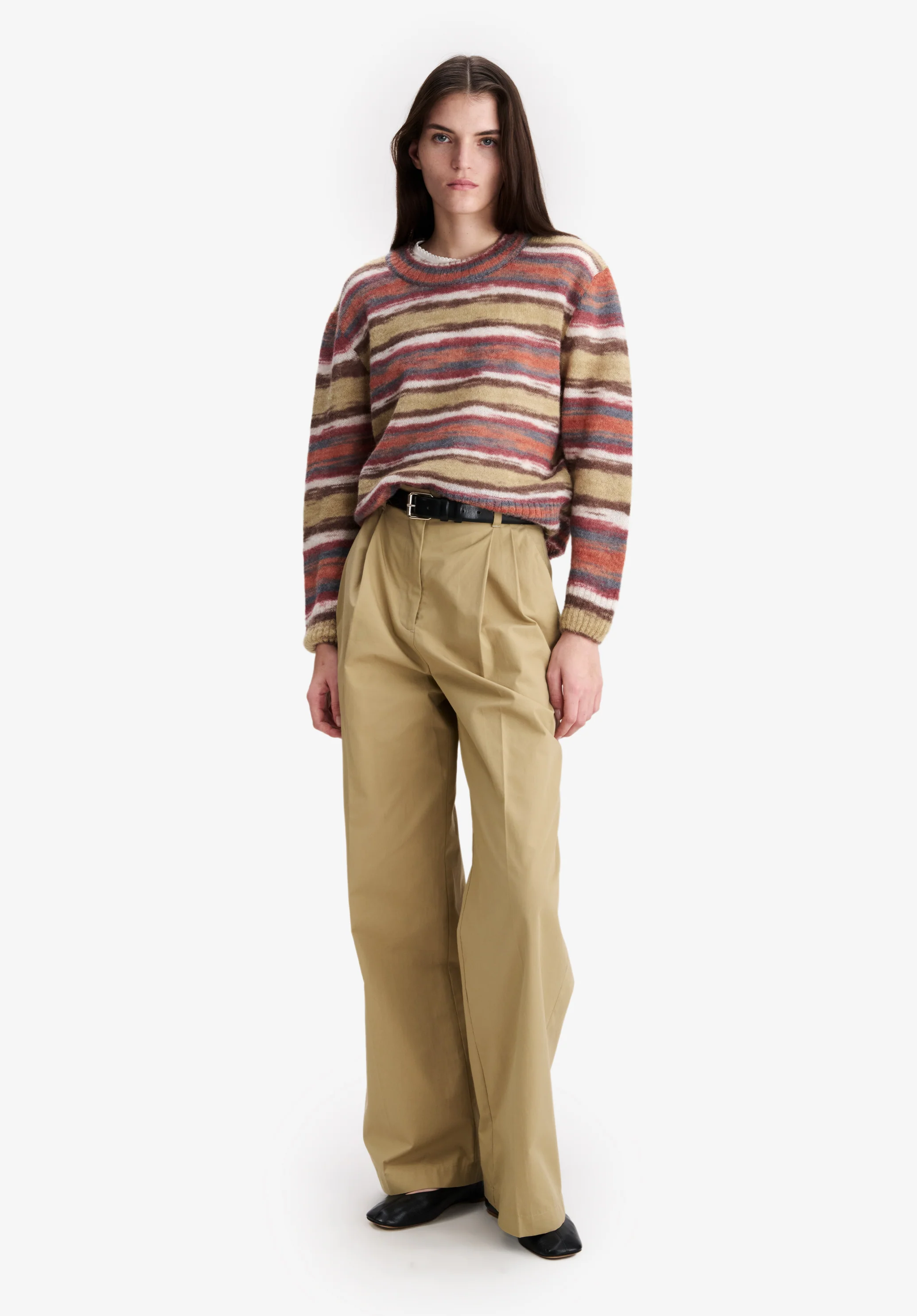 Pull rayé marron en alpaga - Marron