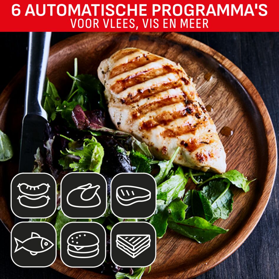 OptiGrill+ GC718D Slimme contactgrill met grilltang - 6 automatische programma's