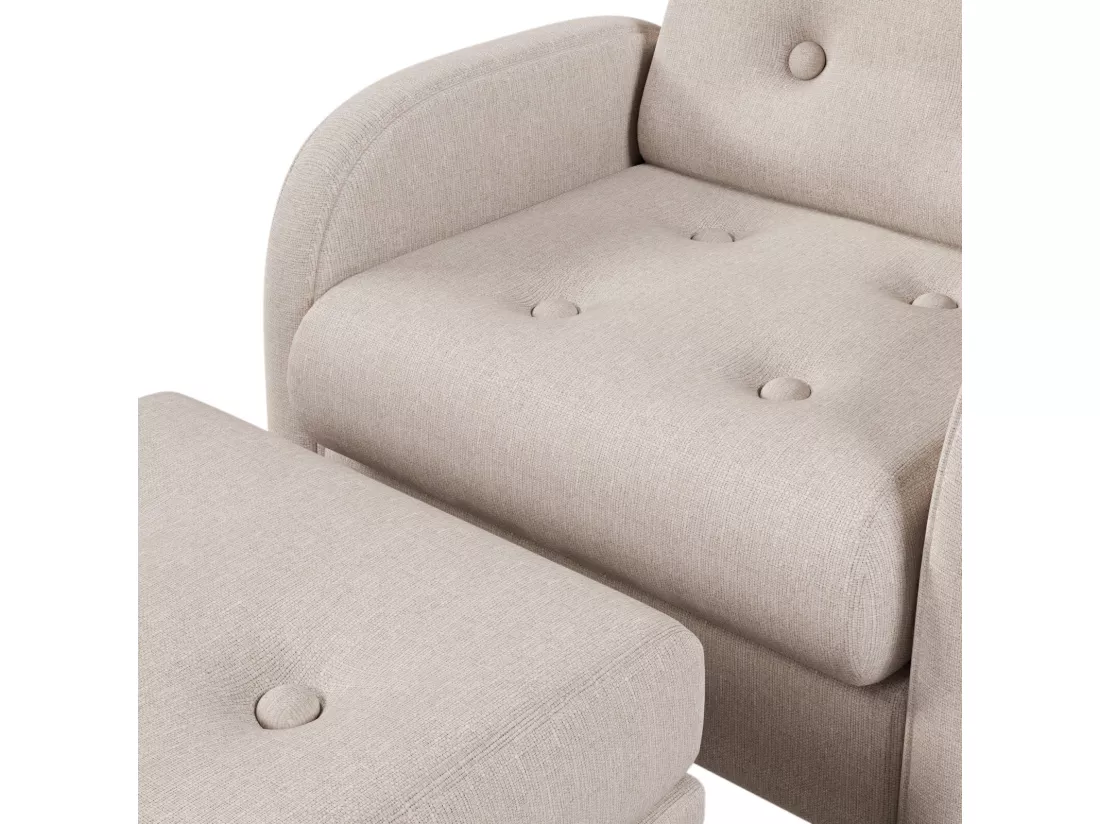 Fauteuil en tissu polypropylène, avec pouf de rangement, dossier réglable en 3 niveaux, 68x77x85cm, Beige