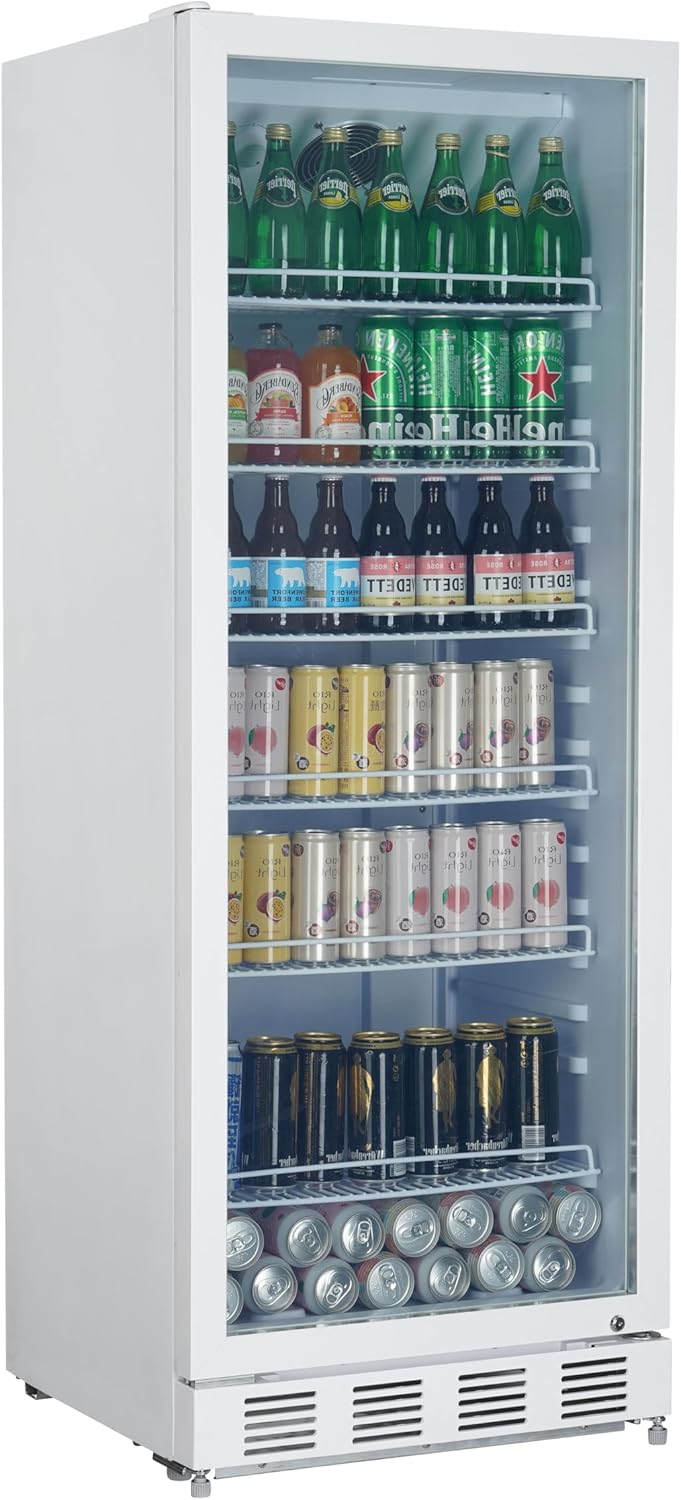 METRO Professional Getränkekühlschrank GSC4280, Metall/Glas, 280 L, belüftete Kühlung, 210 W, mit Schloss, Weiß