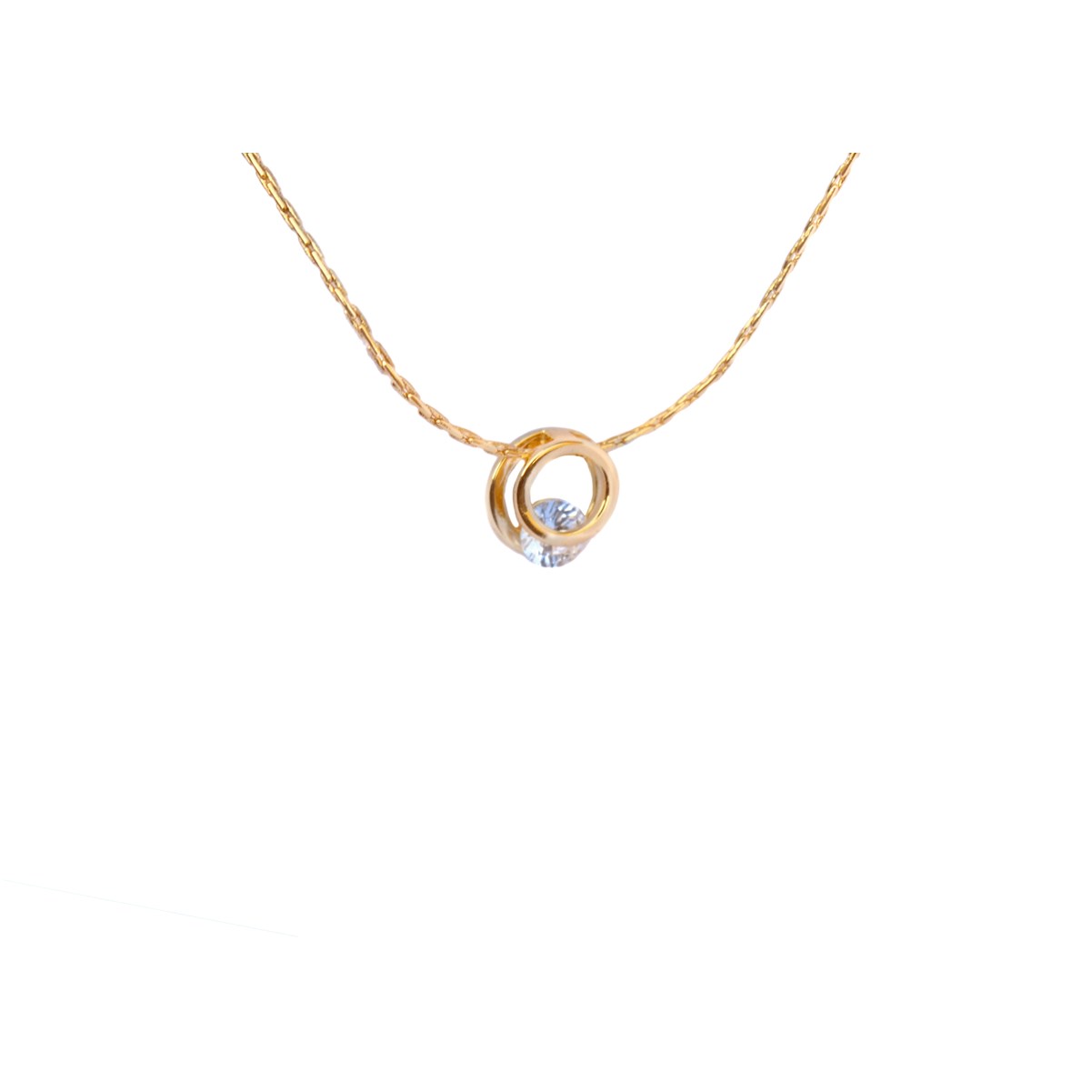 Collier délicat ras du cou pendentif anneaux pierre zirconium doré à l 'or fin