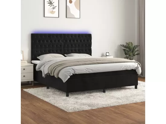 Sommier tapissier avec matelas et LED Noir 180x200 cm Velours