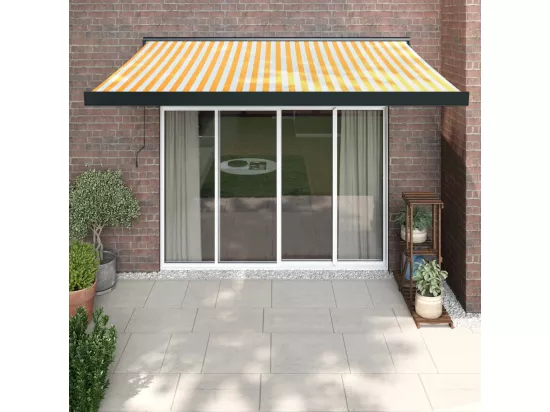 Auvent rétractable jaune et blanc 3,5x2,5 m tissu et aluminium