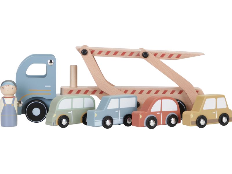 Little Dutch Spielzeugfahrzeug Holzlastwagen LKW-Spielzeug mit vier Fahrzeugen