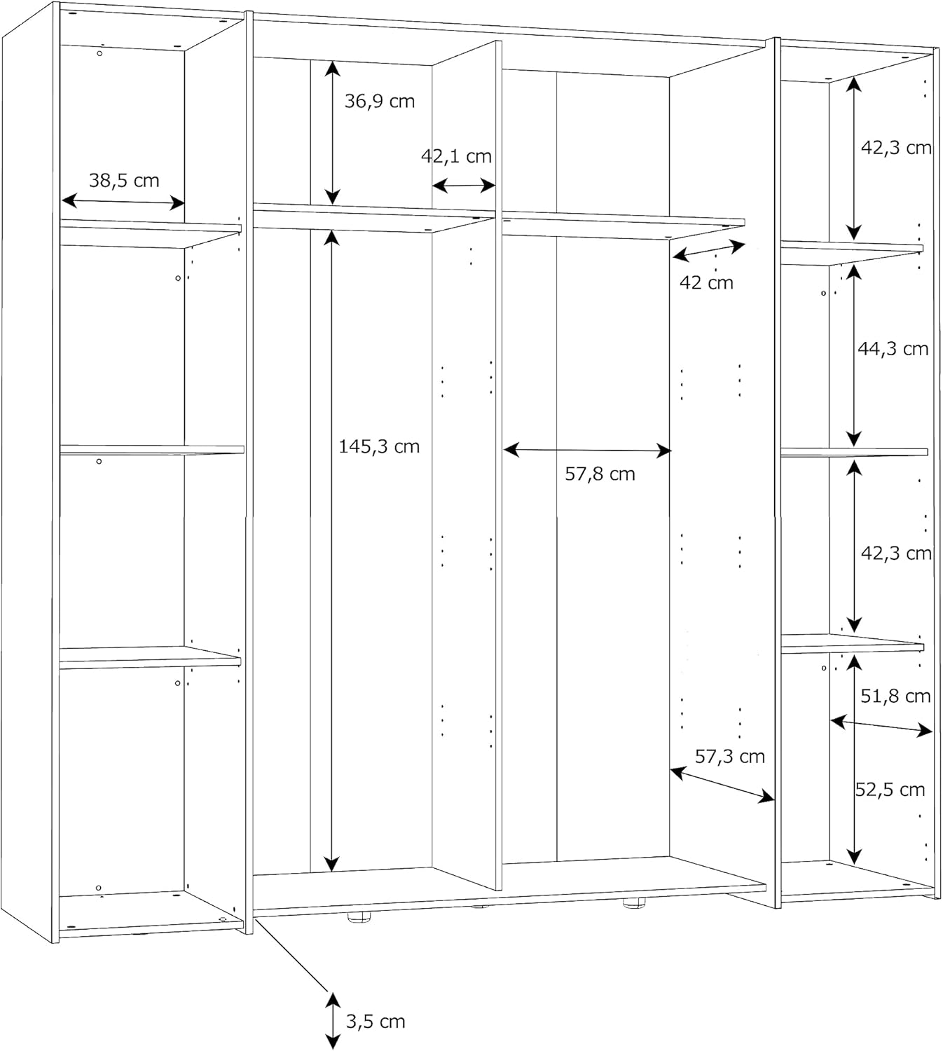 FORTE KALIXTUS Schrank 200, Kleiderschrank, Schwebetürenschrank Skandinavisch Schlafzimmer 4-türig, Holzdekor: Sonoma Eiche / Weiß, 200 cm breit x 190.5 cm hoch x 62 cm tief