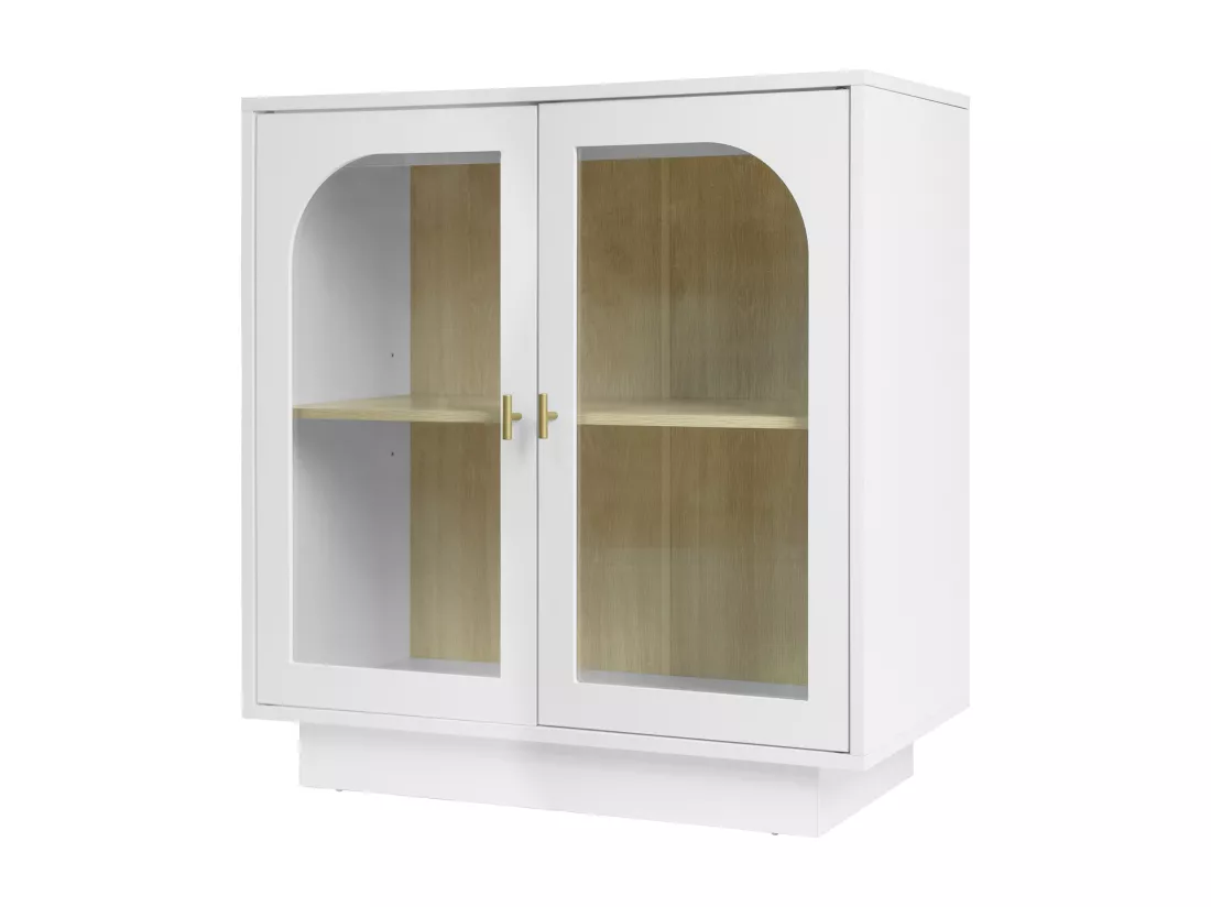 Armoire à double porte blanche avec éléments arrondis, 80 cm de long, pour chambre, bureau, salon et autres espaces