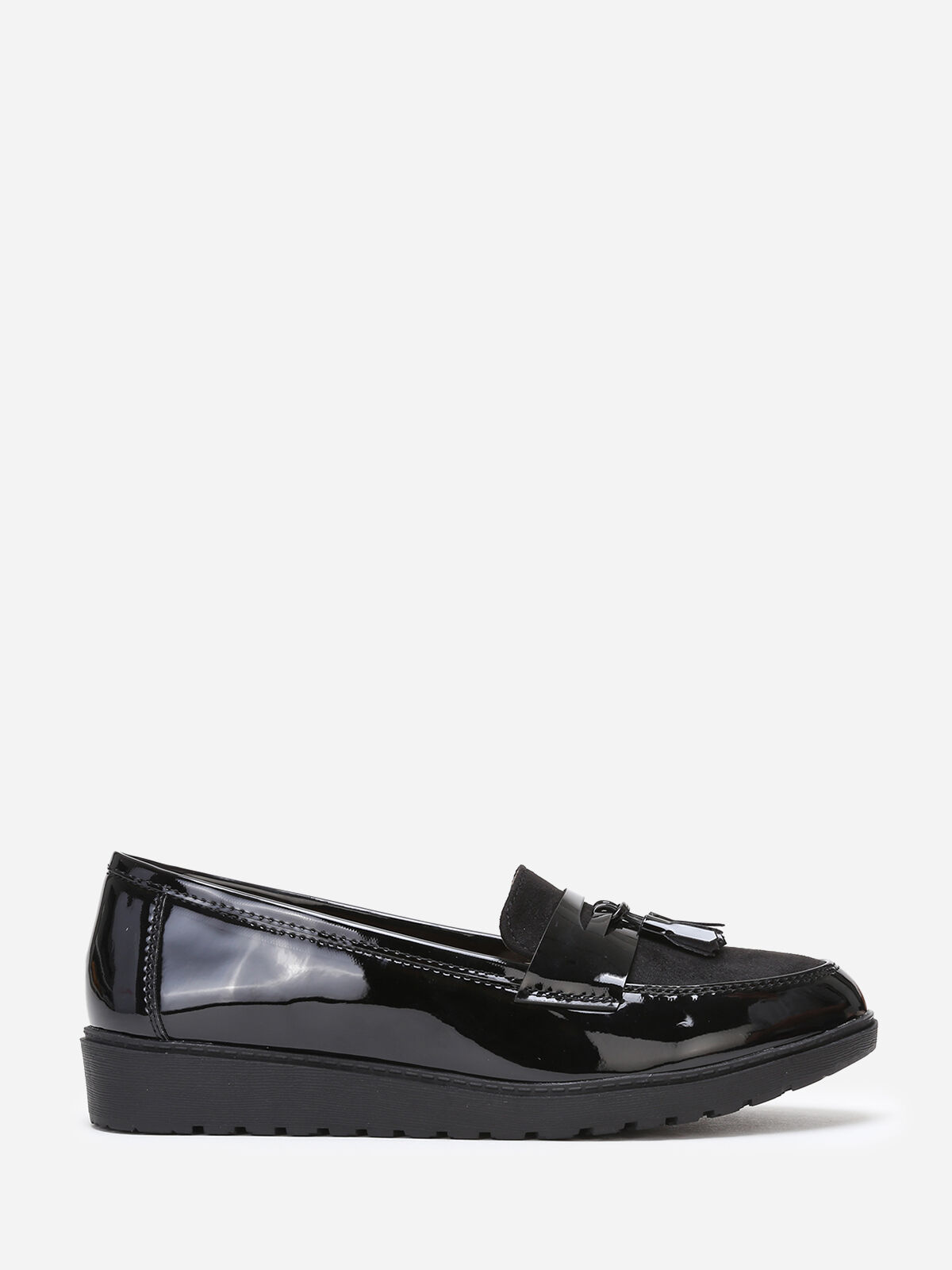 Mocassins vernis et suédine à plateforme- Noir