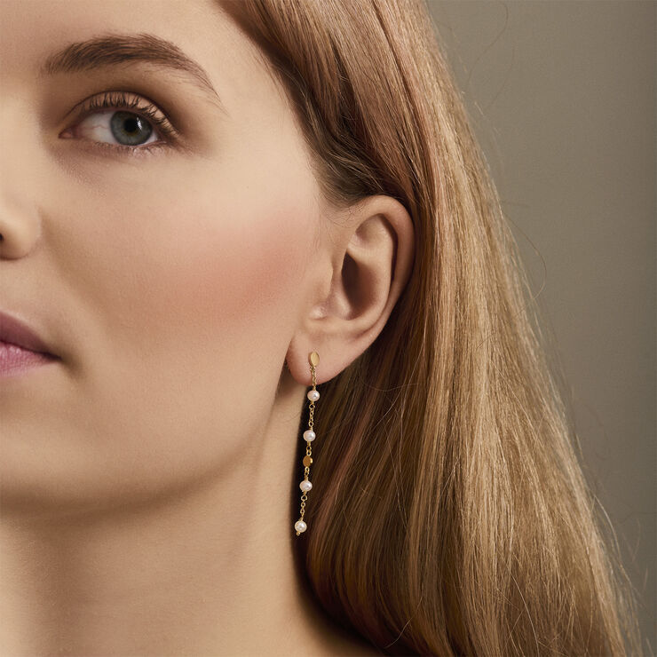 Pernille Corydon Jewellery Ocean Pearl Earchains 55 mm Guld & hvid