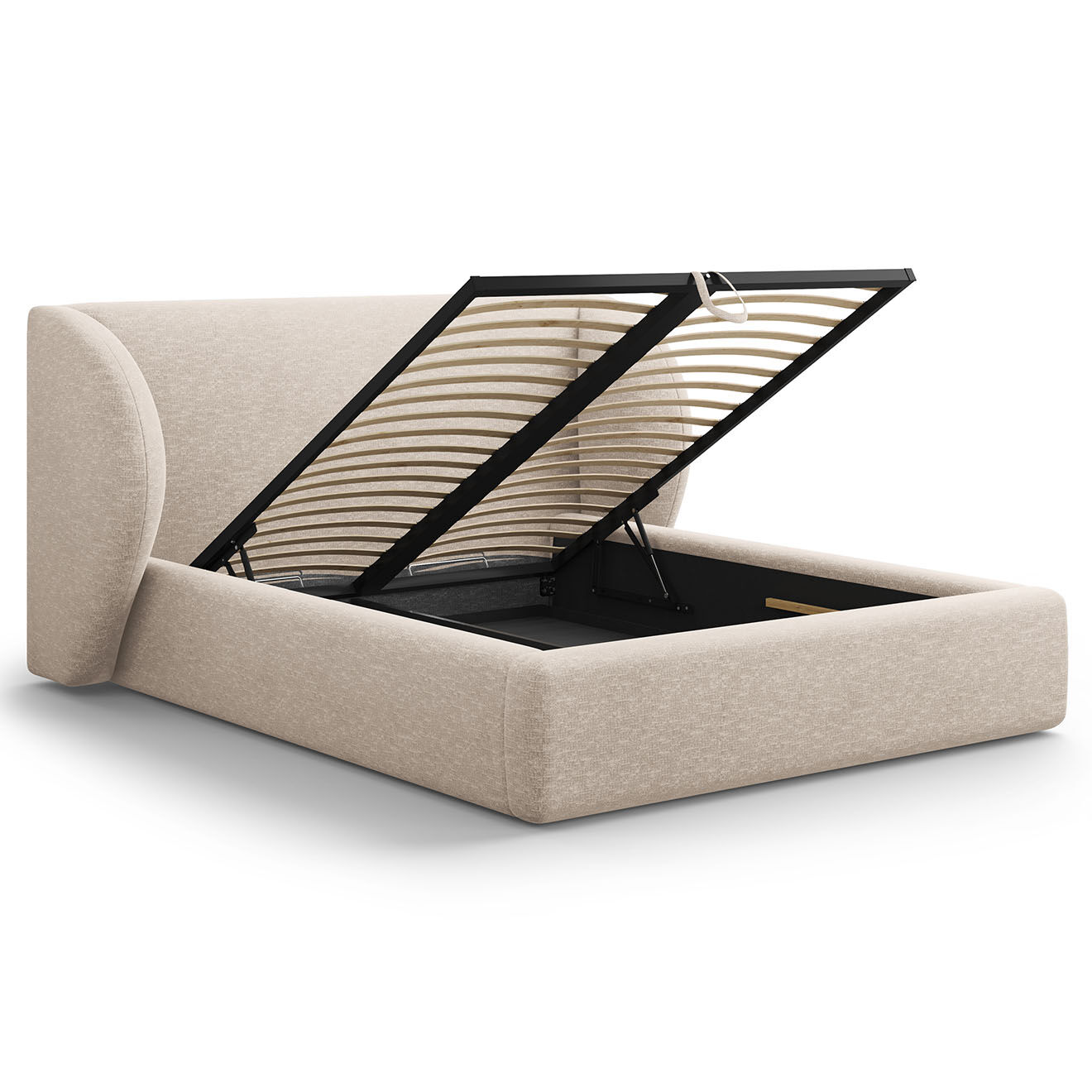 Micadoni Lit Coffre Chenille avec Tête de Lit Miley beige - 230x187x100 cm