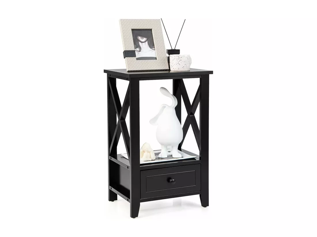 Table de Chevet avec Tiroir Inférieur et Étagère, Table de Nuit 40 x 30 x 61,5 cm, pour Salon, Chambre, Bureau, Appartement Noir